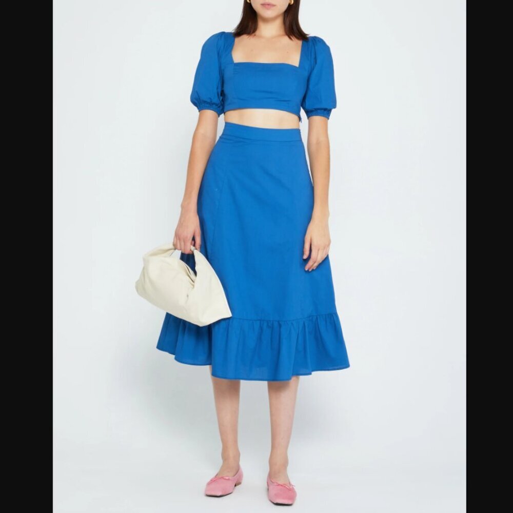 o.p.t Sana Nighttime Blue Two Piece Cropt Top + Midi Skirt Set M NWT